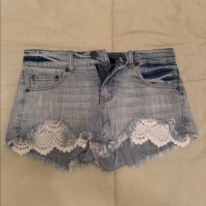 lace detailed jean shorts size S